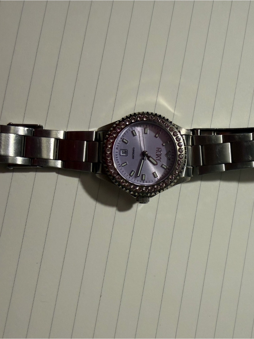 Roxy Silver Stainless Steel Watch with Light Purple Dial